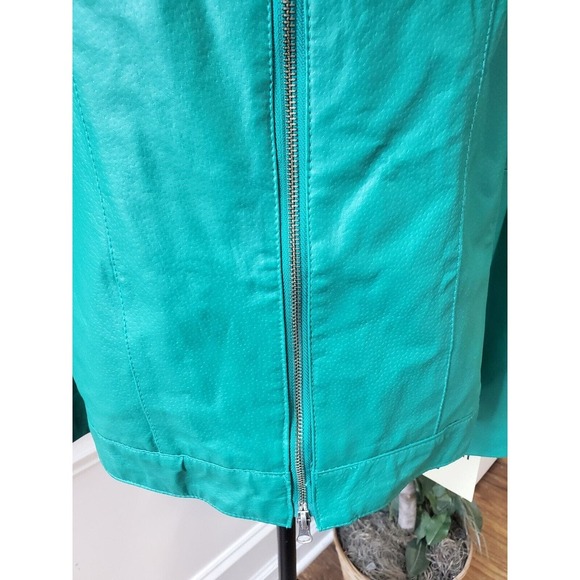Jessica London Women's Teal Leather Long Sleeve Two Way Zipper Jacket Size 14 - Picture 3 of 14